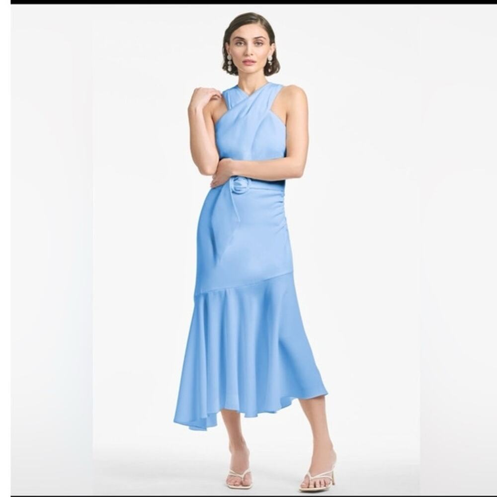 Sachin & Babi light blue wedding "Naomi" belted dress with asymmetrical hem 6 - Picture 3 of 8
